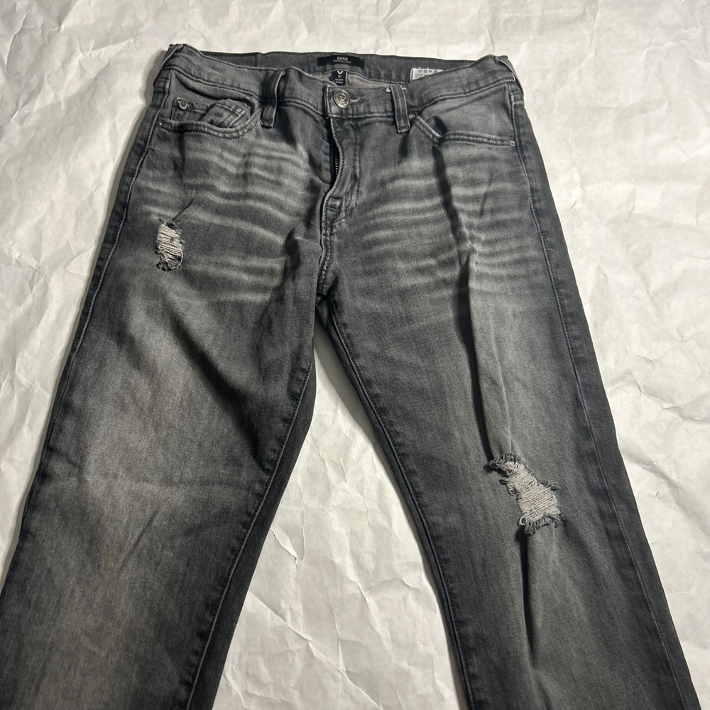 True Religion Geno Relaxed Slim Gray Distressed Denim Jeans‎ Mens Size 30